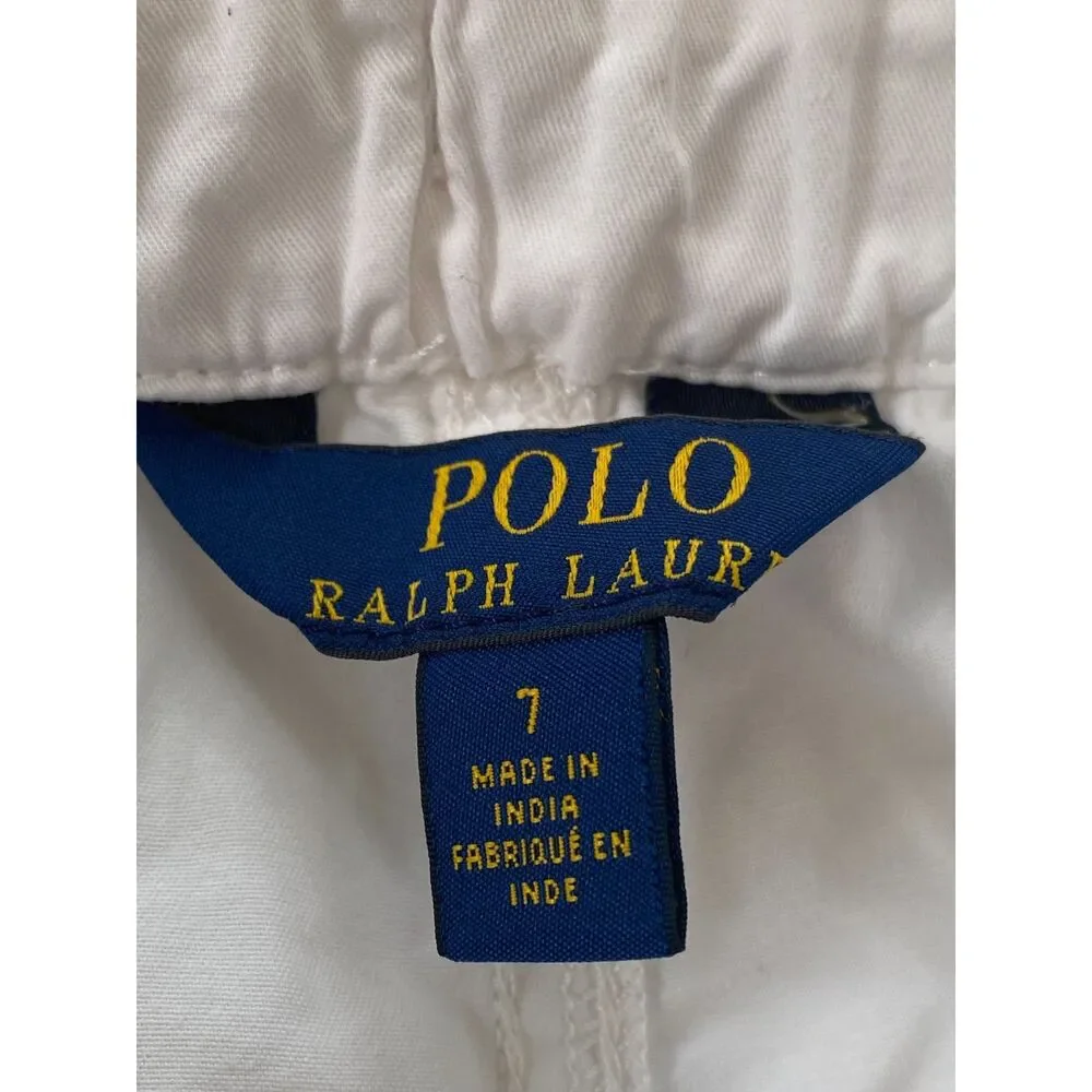 Polo Ralph Lauren Drawstring Shorts 100% Cotton, Boys Sz 7 White Side Pockets